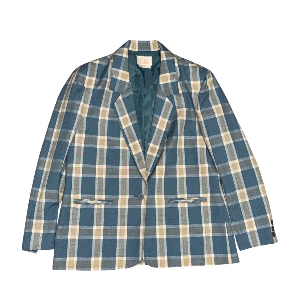 Pendleton Country Sophisticates Blazer Womens 14 Blue Plaid Silk Blend Vintage